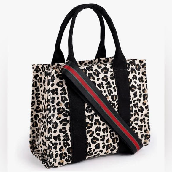 Handbags - Leopard Print Tote Bag with Black Accents